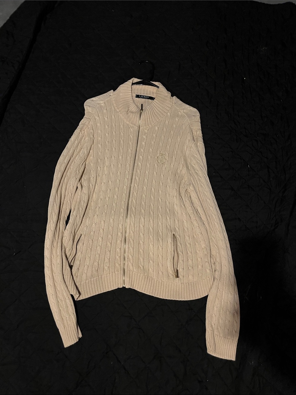 Ralph Lauren Cream Cable-Knit Zip Jacket